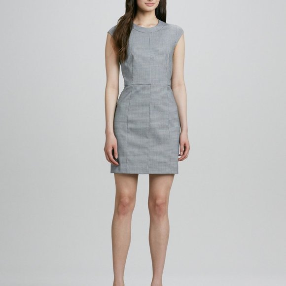 Theory Orinthia Houndstooth Black & White Mini Mid-Thigh Sheath Dress Size 8 - Picture 13 of 14